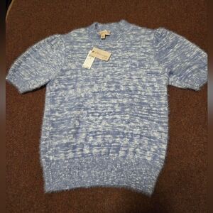 New! Philosophy Powder Indigo Fuzzy Soft Short Sleeve Sweater Size Large SO SOFT